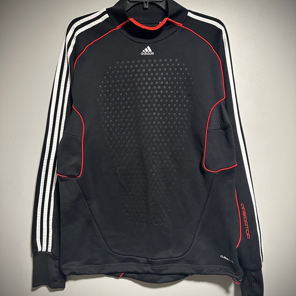 adidas Predator Black Performance Jacket with Red Trim and White Stripes